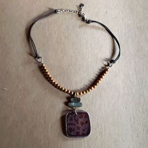 Silpada gemstone, pearl, 925, leather necklace